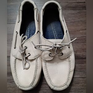 Mens Rockport Ivory Leather Boat Shoes Size 8.5 MINT CONDITION